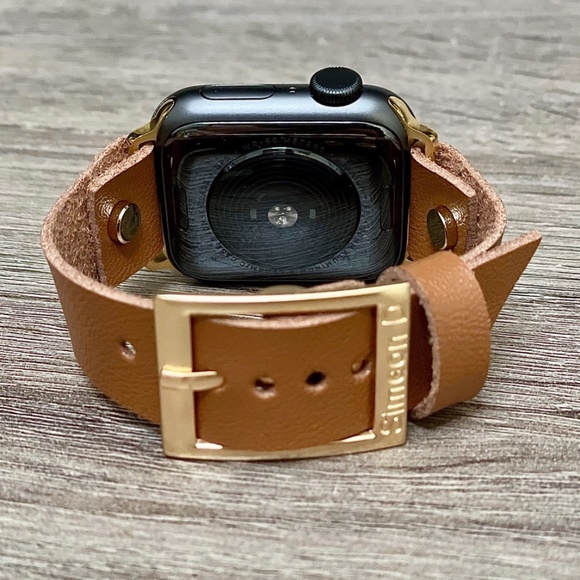 Light Brown Vegan Faux Leather Gold iWatch Band main image 7